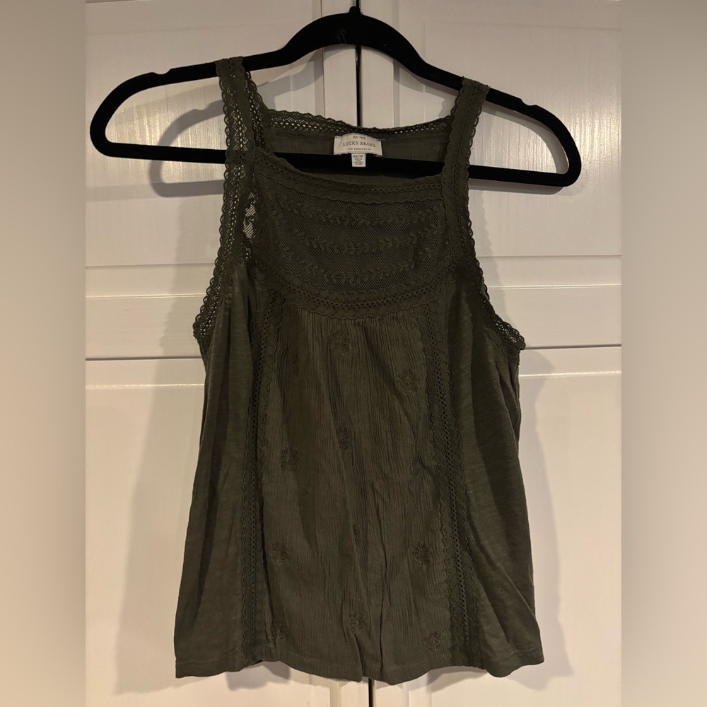 Lucky Brand Green Sleeveless Tank Top